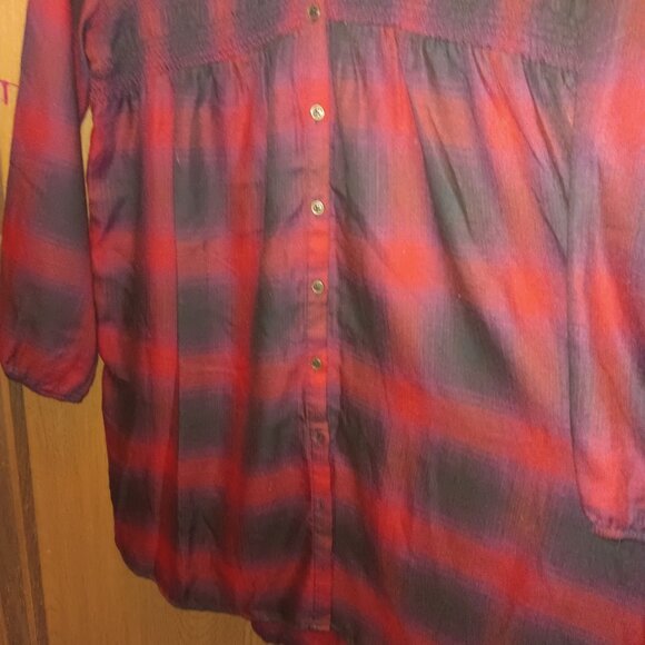 Knox Rose women's plus size cherry red & black plaid peasant dress sz XXL - Picture 4 of 12